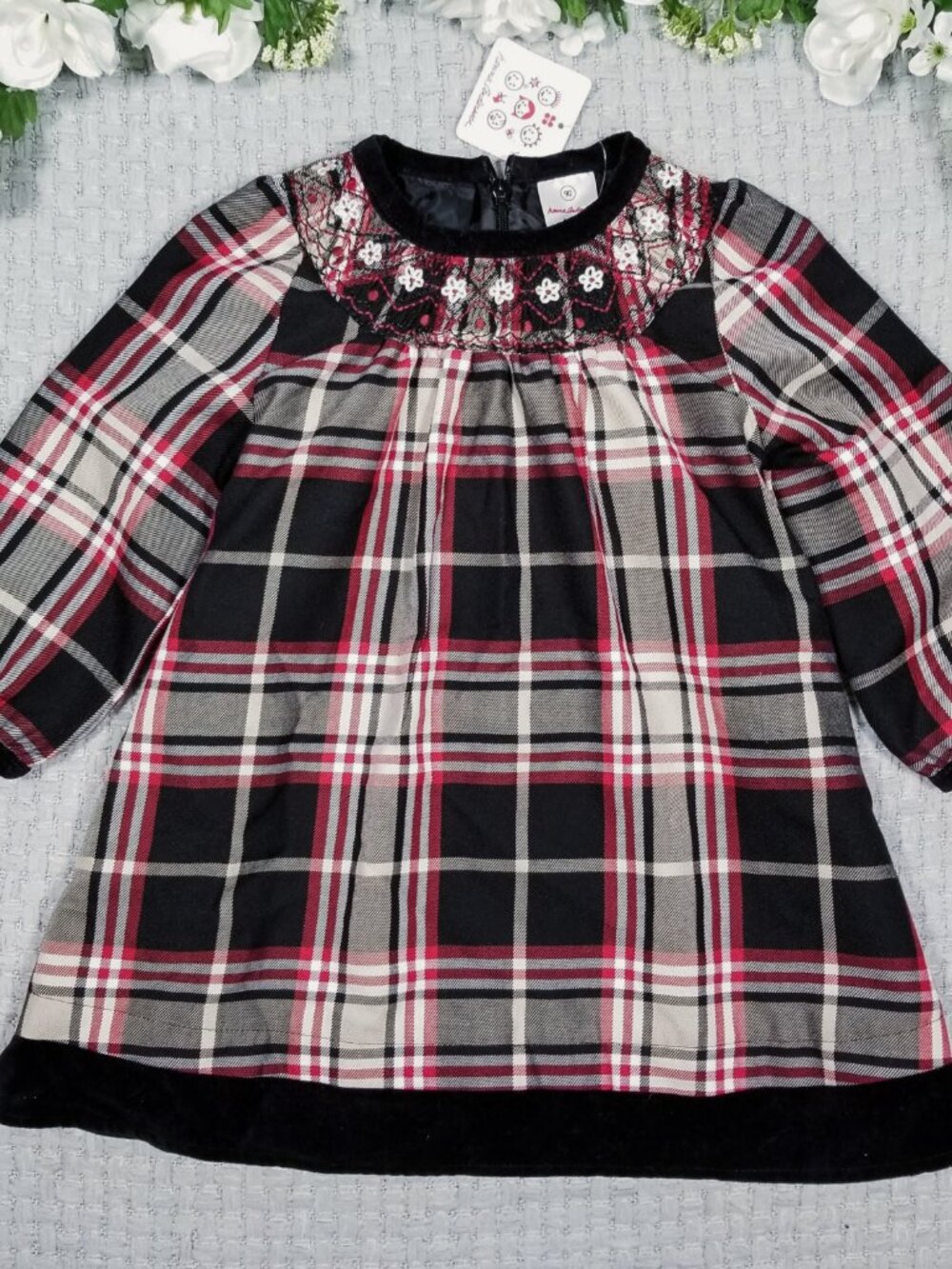 Hanna Andersson Long Sleeve Tartan Smocked Dress Holiday NWT